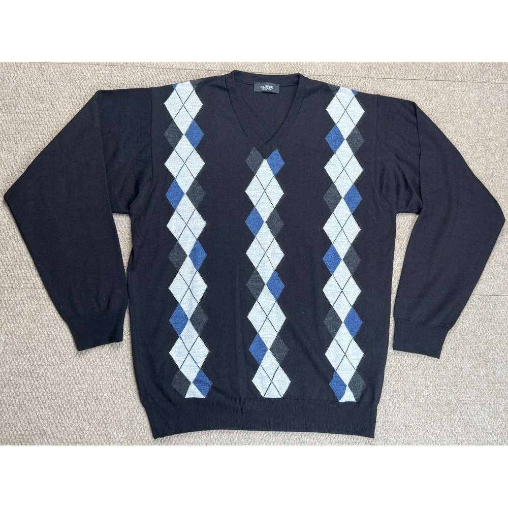 Clipper Vtg‎ Men's V-Neck Argyle Pattern Sweater Size Large